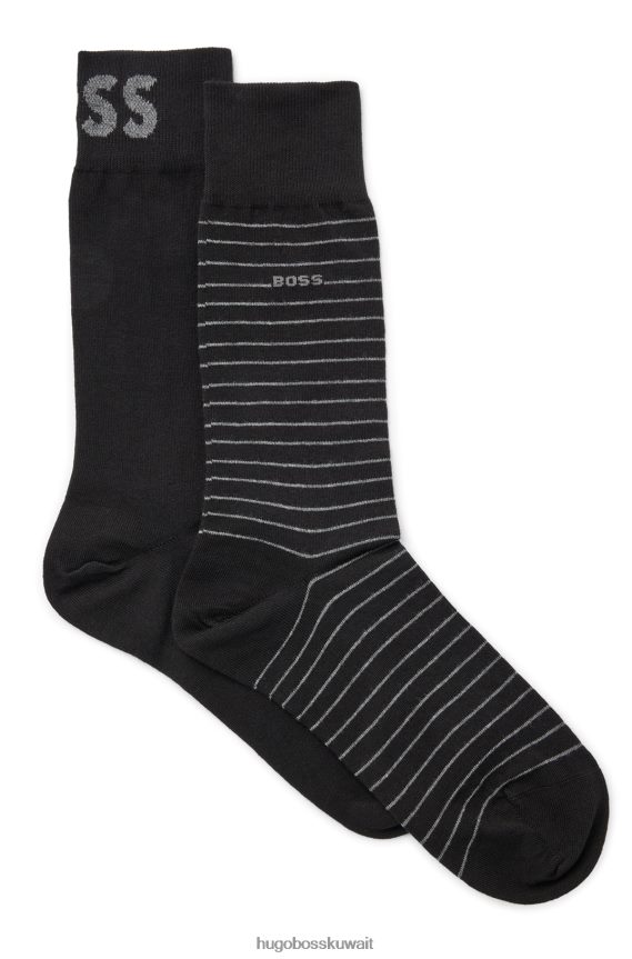 4TFNJN2913 أسود Hugo Boss حزمة من اثنين من الجوارب ذات الطول العادي من هوغو القطني المطاطي باللون الأسود