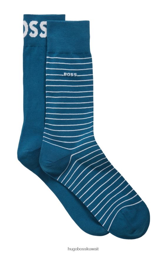 4TFNJN2914 أزرق فاتح Hugo Boss عبوة من قطعتين من الجوارب ذات الطول العادي مصنوعة من قطن هوغو المطاطي باللون الأزرق الفاتح