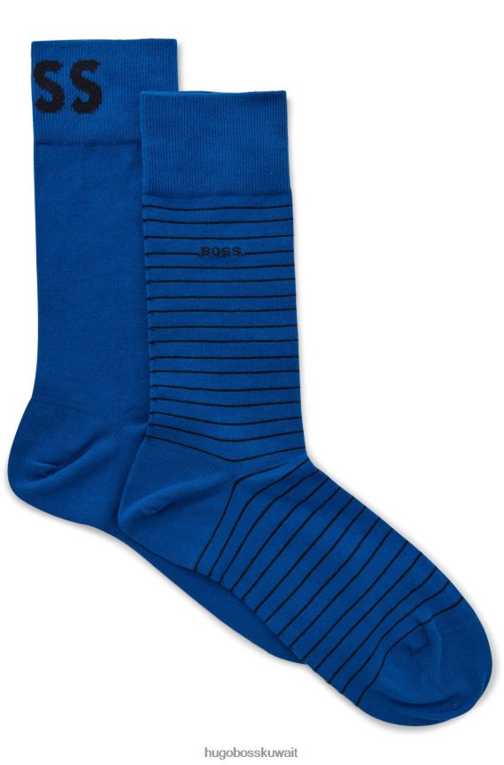 4TFNJN2916 أزرق Hugo Boss أزرق - حزمة من قطعتين من الجوارب ذات الطول العادي من القطن المطاطي