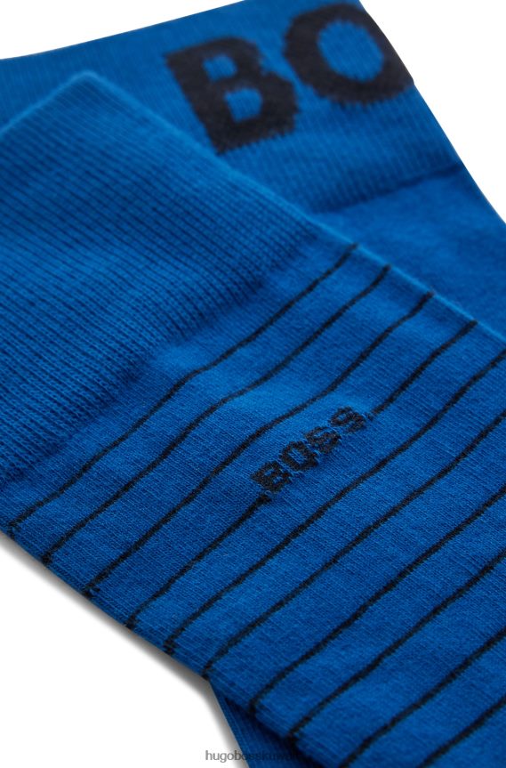 4TFNJN2916 أزرق Hugo Boss أزرق - حزمة من قطعتين من الجوارب ذات الطول العادي من القطن المطاطي