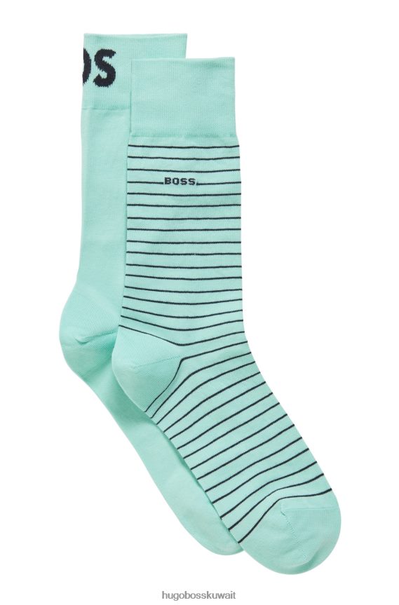 4TFNJN2918 اخضر فاتح Hugo Boss Hugo - حزمة من قطعتين من الجوارب ذات الطول العادي من القطن المطاطي باللون الأخضر الفاتح