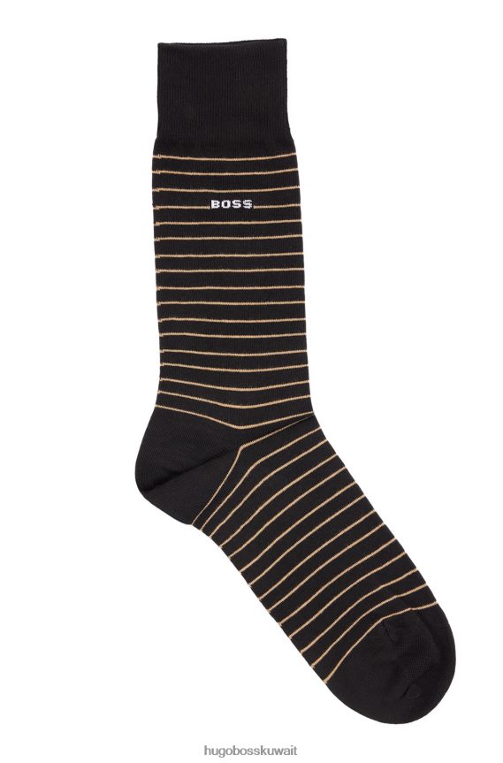 4TFNJN2919 أسود Hugo Boss حزمة من قطعتين من جوارب هوغو بالطول العادي من القطن المطاطي باللون الأسود