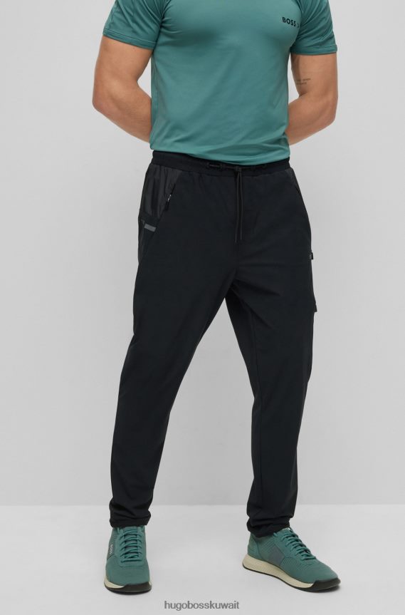4TFNJN2921 أسود Hugo Boss بدلة رياضية برباط من القماش المطاطي مع إحداثيات مطبوعة باللون الأسود