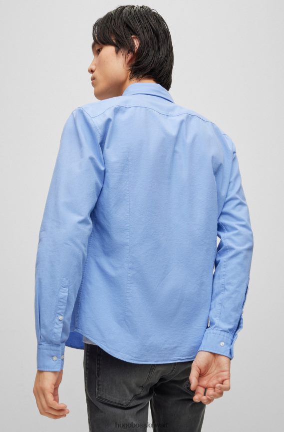4TFNJN2923 أزرق فاتح Hugo Boss قميص Hugo ذو قصة ضيقة من قطن أكسفورد باللون الأزرق الفاتح مع ملصق شعار منسوج