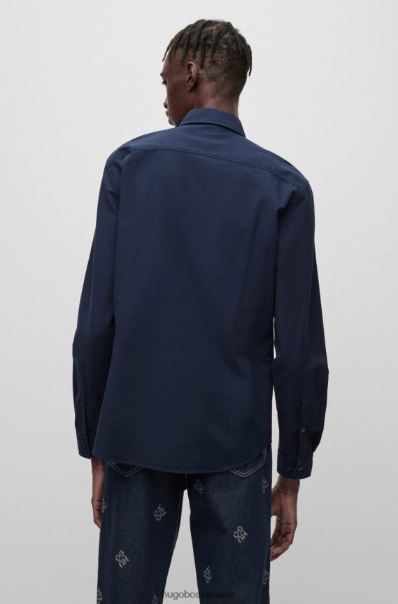 4TFNJN2924 أزرق غامق Hugo Boss قميص Hugo مصنوع من قطن أكسفورد بقصة ضيقة مع ملصق شعار منسوج باللون الأزرق الداكن