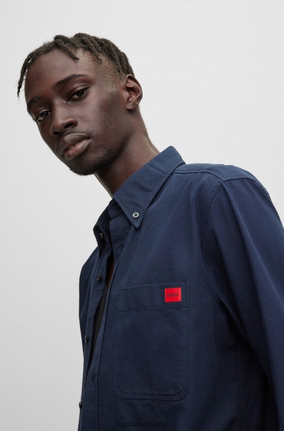 4TFNJN2924 أزرق غامق Hugo Boss قميص Hugo مصنوع من قطن أكسفورد بقصة ضيقة مع ملصق شعار منسوج باللون الأزرق الداكن