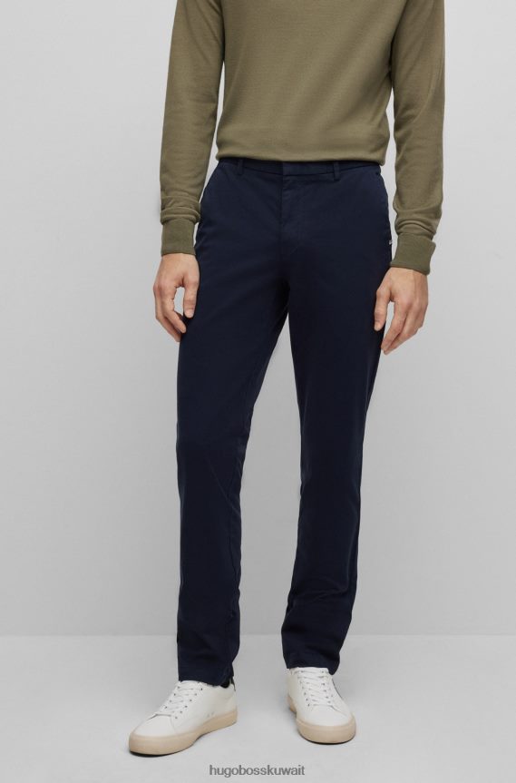 4TFNJN2930 أزرق غامق Hugo Boss بنطال تشينو Hugo ذو قصة ضيقة مصنوع من قطن الجبردين الأزرق