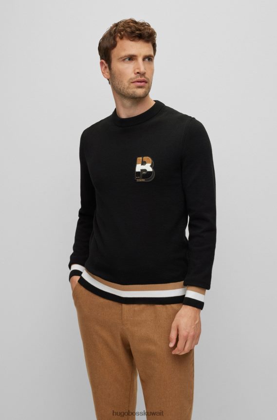 4TFNJN2934 أسود Hugo Boss سترة x fc bayern من القطن المنظم مع رقعة مونوغرام وخطوط مميزة