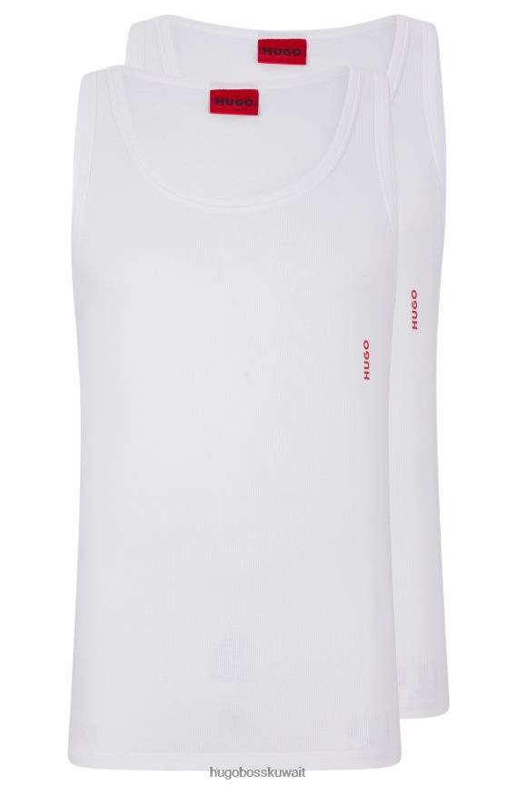 4TFNJN2942 أبيض Hugo Boss مجموعة من قطعتين من سترات الملابس الداخلية ذات الشعار باللون الأبيض من Hugo مصنوعة من القطن المطاطي