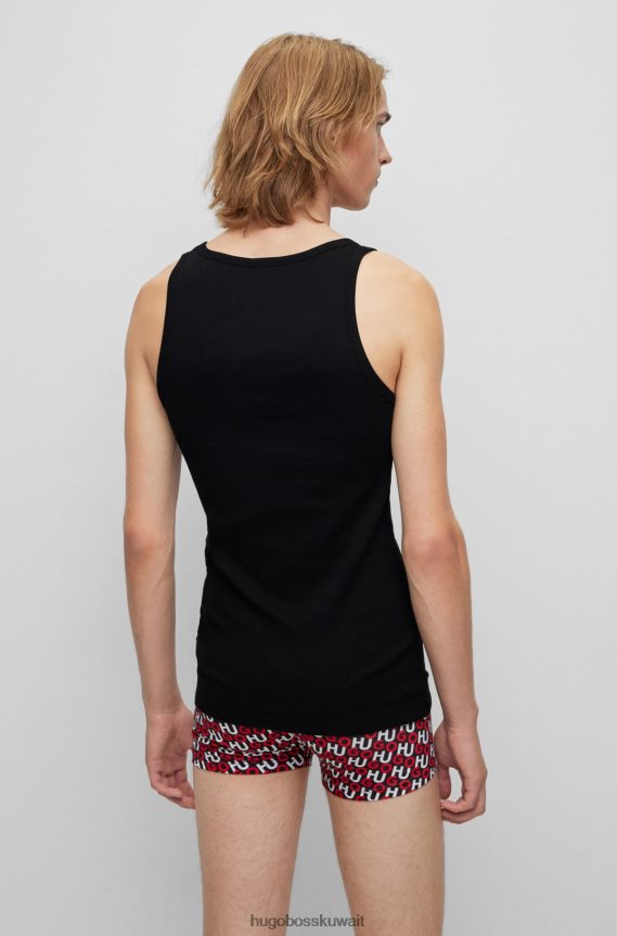 4TFNJN2944 أسود Hugo Boss عبوتان من سترات الملابس الداخلية ذات الشعار من القطن المطاطي باللون الأسود من Hugo
