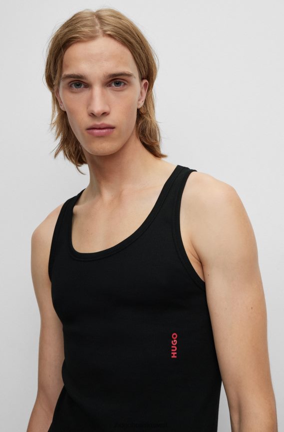 4TFNJN2944 أسود Hugo Boss عبوتان من سترات الملابس الداخلية ذات الشعار من القطن المطاطي باللون الأسود من Hugo