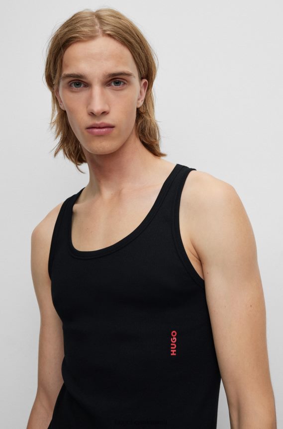 4TFNJN2944 أسود Hugo Boss عبوتان من سترات الملابس الداخلية ذات الشعار من القطن المطاطي باللون الأسود من Hugo