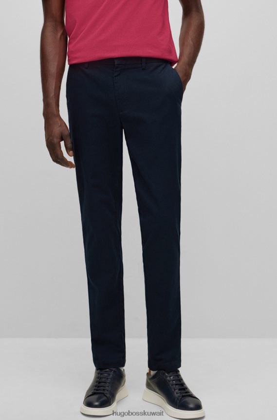 4TFNJN2945 أزرق غامق Hugo Boss تشينو أزرق داكن بقصة ضيقة مصنوع من قطن هوغو المطاطي