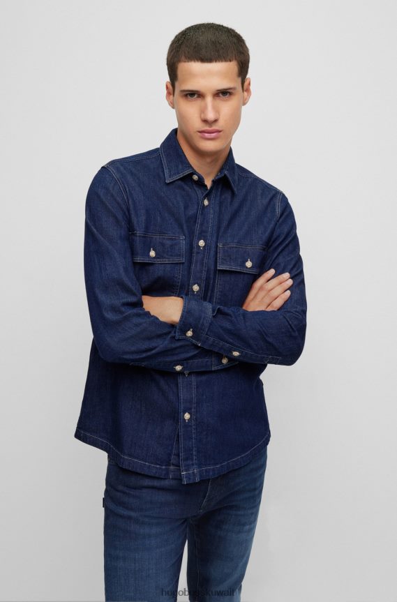 4TFNJN2949 أزرق غامق Hugo Boss قميص Hugo ذو المقاس العادي باللون الأزرق من قماش الدنيم الأزرق الداكن