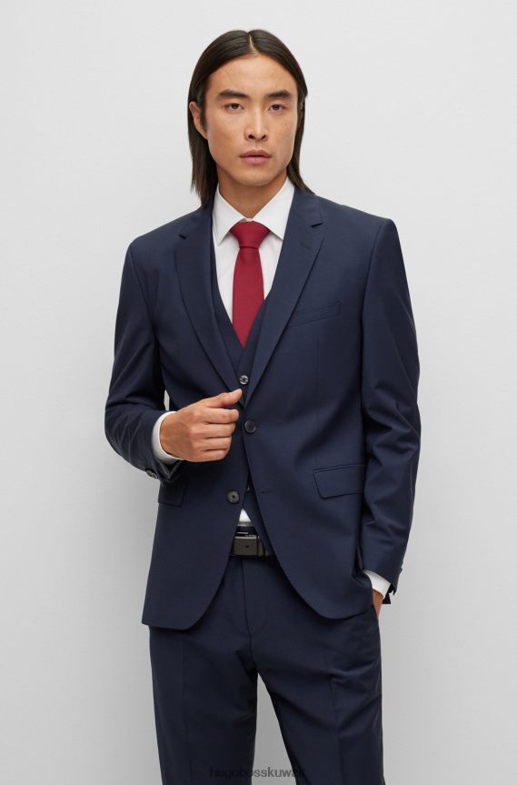 4TFNJN2951 أزرق غامق Hugo Boss سترة زرقاء داكنة بصدر واحد في هوغو من مزيج الصوف