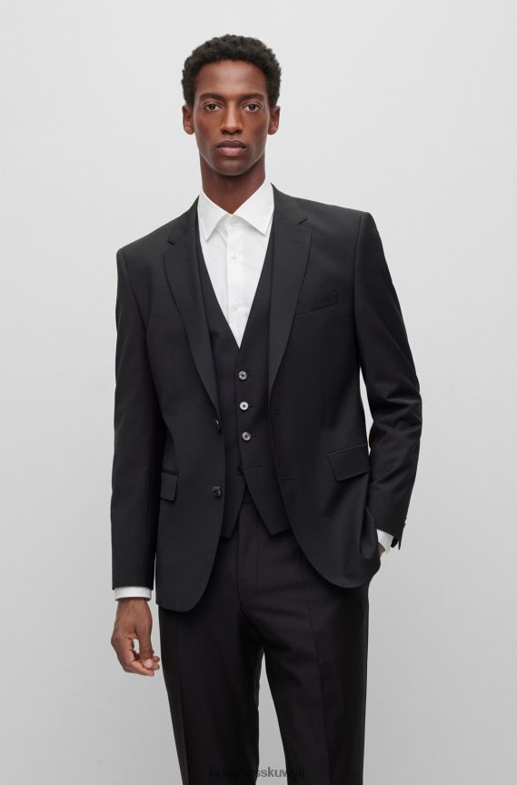 4TFNJN2953 أسود Hugo Boss سترة هوغو سوداء بصدر واحد مصنوعة من مزيج الصوف