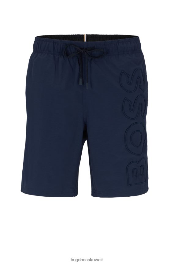 4TFNJN2955 أزرق غامق Hugo Boss هوغو شورت سباحة مصنوع من مواد معاد تدويرها مع شعار مطرز باللون الأزرق الداكن