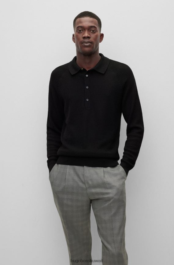 4TFNJN2961 أسود Hugo Boss سترة بولو مضلعة من Hugo باللون الأسود النحيف