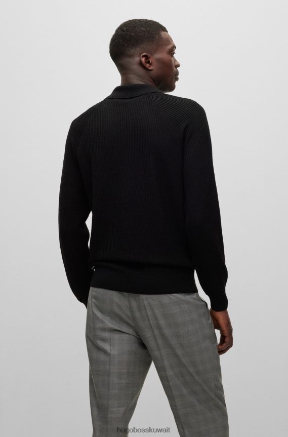 4TFNJN2961 أسود Hugo Boss سترة بولو مضلعة من Hugo باللون الأسود النحيف