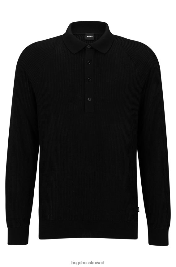 4TFNJN2961 أسود Hugo Boss سترة بولو مضلعة من Hugo باللون الأسود النحيف