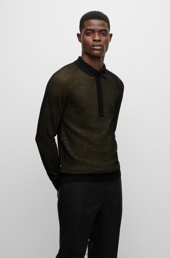 4TFNJN2962 أسود Hugo Boss سترة بولو مضلعة في هوغو أسود مناسب