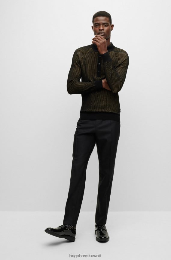 4TFNJN2962 أسود Hugo Boss سترة بولو مضلعة في هوغو أسود مناسب