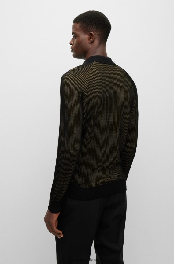 4TFNJN2962 أسود Hugo Boss سترة بولو مضلعة في هوغو أسود مناسب