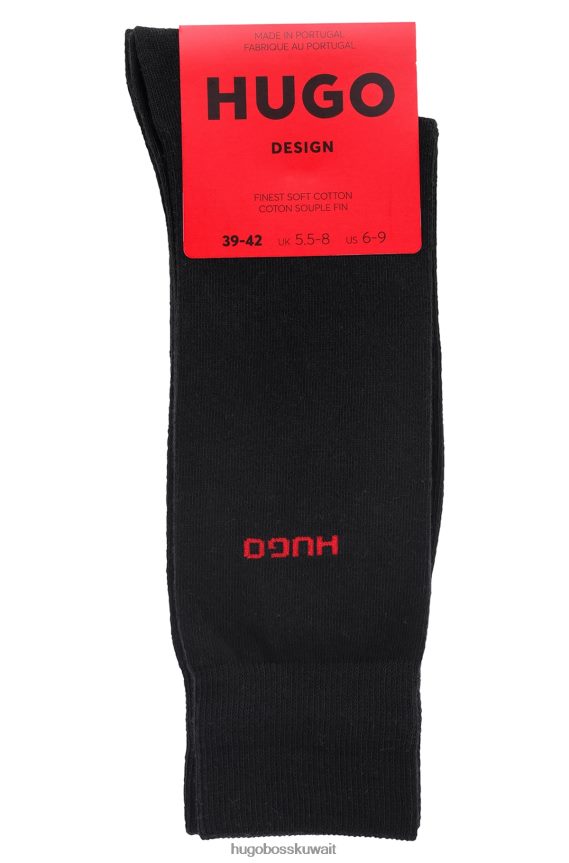 4TFNJN2963 أسود Hugo Boss حزمة من قطعتين من الجوارب باللون الأسود بالطول العادي مصنوعة من قماش هوغو المطاطي