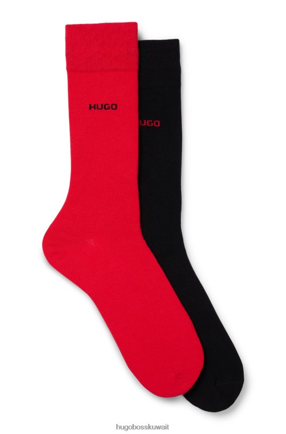 4TFNJN2964 أسود أحمر Hugo Boss حزمة من قطعتين من الجوارب ذات الطول العادي من القماش المطاطي باللون الأسود Hugo