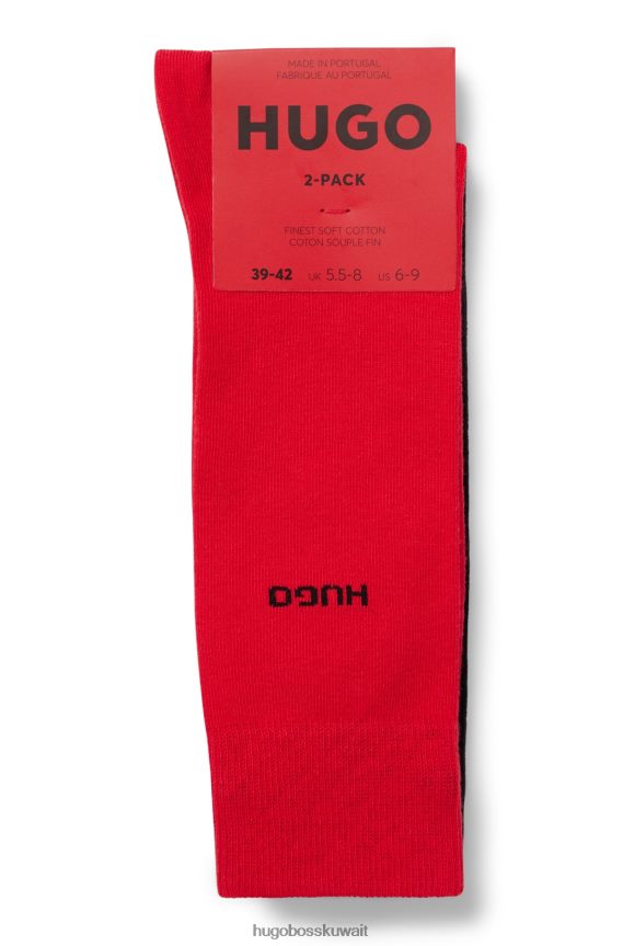 4TFNJN2964 أسود أحمر Hugo Boss حزمة من قطعتين من الجوارب ذات الطول العادي من القماش المطاطي باللون الأسود Hugo
