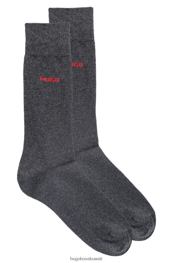 4TFNJN2966 الرمادي الداكن Hugo Boss Hugo - حزمة من قطعتين من الجوارب ذات الطول العادي مصنوعة من قماش مطاطي