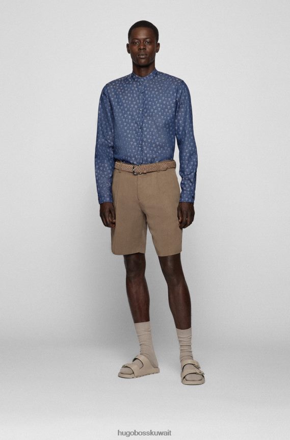 4TFNJN2967 أزرق غامق Hugo Boss قميص Hugo ذو المقاس العادي من القطن المطاطي بنمط الجاكار باللون الأزرق الداكن