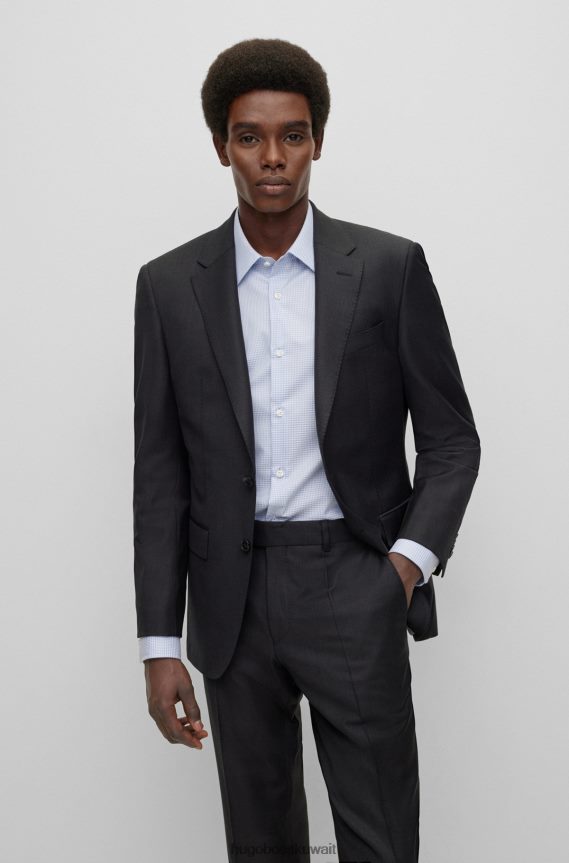 4TFNJN2970 رمادي فاتح Hugo Boss سترة رمادية فاتحة الصدر واحدة من صوف هوغو المطاطي