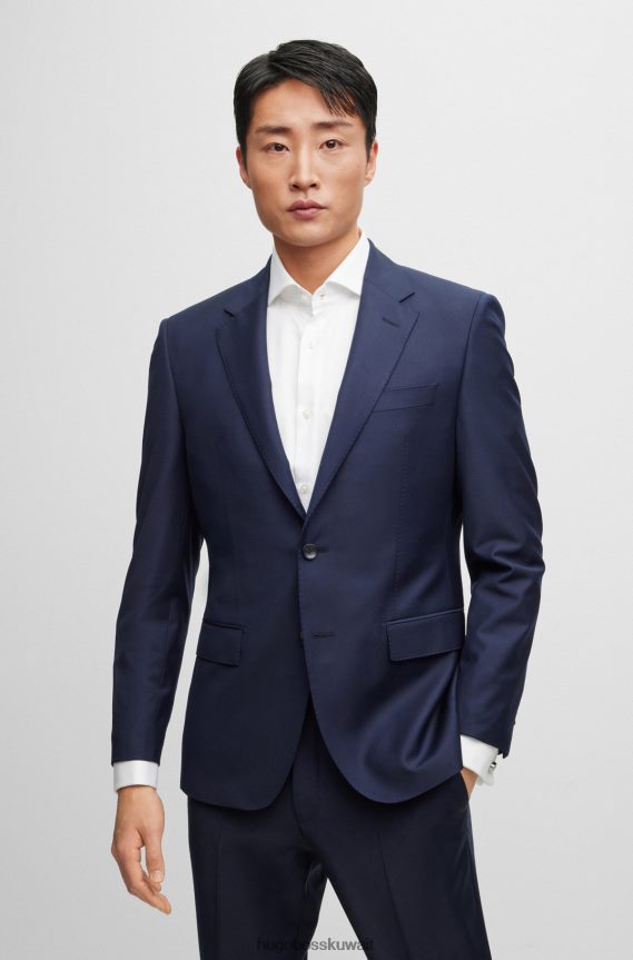4TFNJN2971 أزرق غامق Hugo Boss سترة بصدر واحد من صوف هوغو المطاطي باللون الأزرق الداكن
