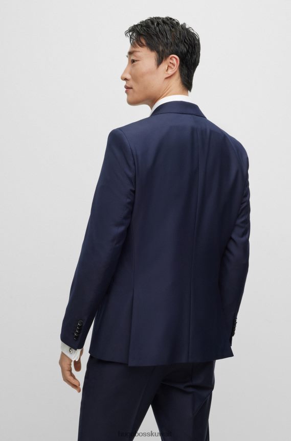 4TFNJN2971 أزرق غامق Hugo Boss سترة بصدر واحد من صوف هوغو المطاطي باللون الأزرق الداكن