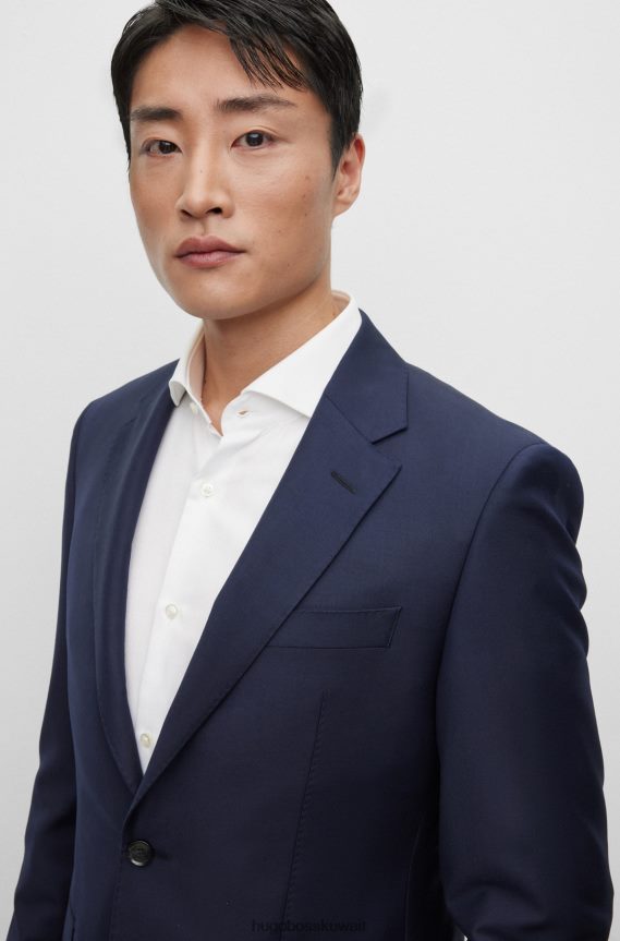 4TFNJN2971 أزرق غامق Hugo Boss سترة بصدر واحد من صوف هوغو المطاطي باللون الأزرق الداكن