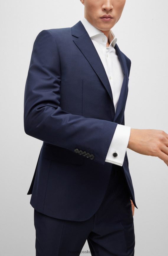 4TFNJN2971 أزرق غامق Hugo Boss سترة بصدر واحد من صوف هوغو المطاطي باللون الأزرق الداكن