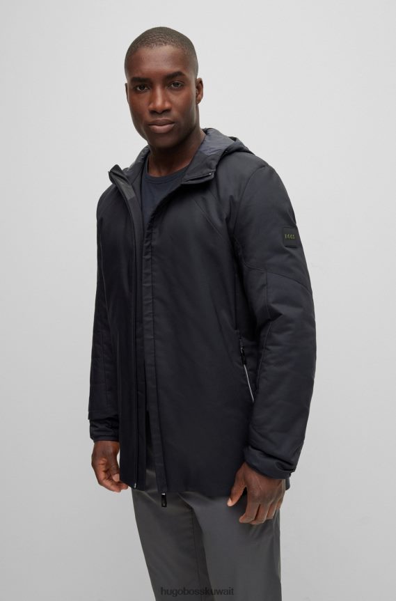 4TFNJN2974 أزرق غامق Hugo Boss هوغو سترة مقنعين طارد للماء مع شارة الشعار باللون الأزرق الداكن