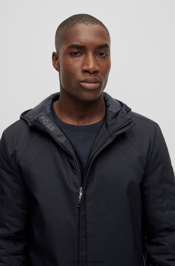 4TFNJN2974 أزرق غامق Hugo Boss هوغو سترة مقنعين طارد للماء مع شارة الشعار باللون الأزرق الداكن