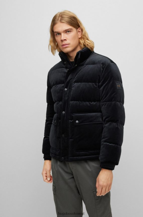 4TFNJN2975 أسود Hugo Boss سترة مخملية مغسولة ومريحة مع شارة الشعار باللون الأسود