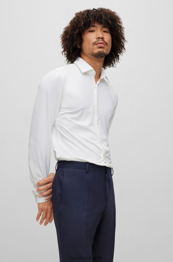 4TFNJN2976 أبيض Hugo Boss قميص أبيض بقصة ضيقة من هوغو جيرسي عالي الأداء