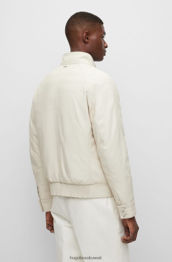 4TFNJN2978 أبيض Hugo Boss سترة هارينجتون بيضاء من جلد نابا مع حشوة من الريش