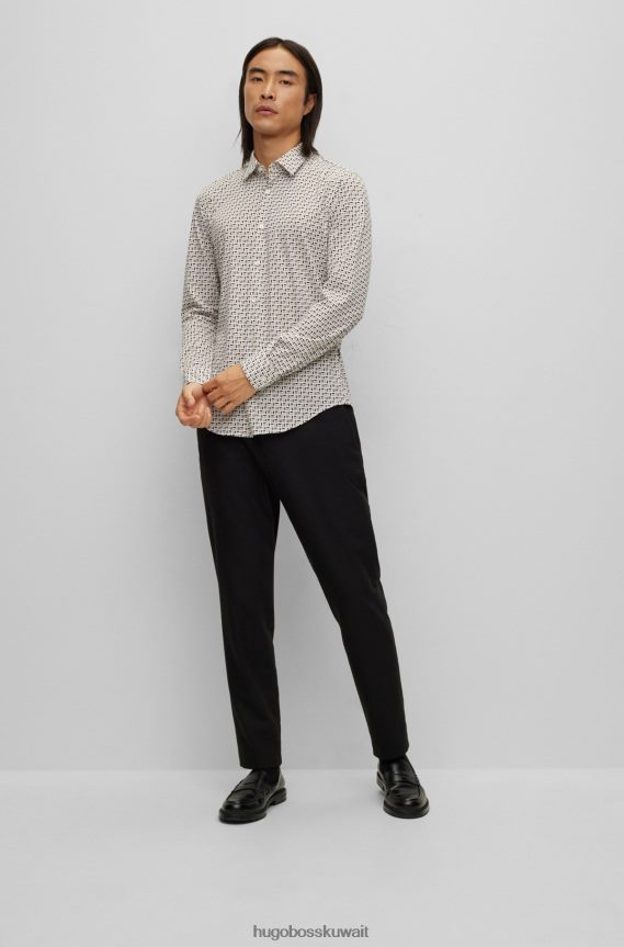 4TFNJN2980 اللون البيج Hugo Boss قميص Hugo ذو قصة ضيقة من القماش المنسوج المطبوع باللون البيج