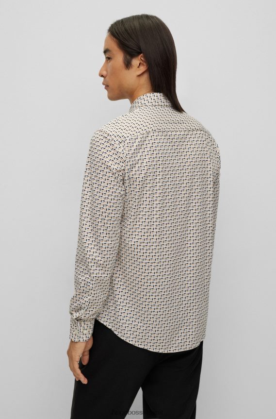 4TFNJN2980 اللون البيج Hugo Boss قميص Hugo ذو قصة ضيقة من القماش المنسوج المطبوع باللون البيج