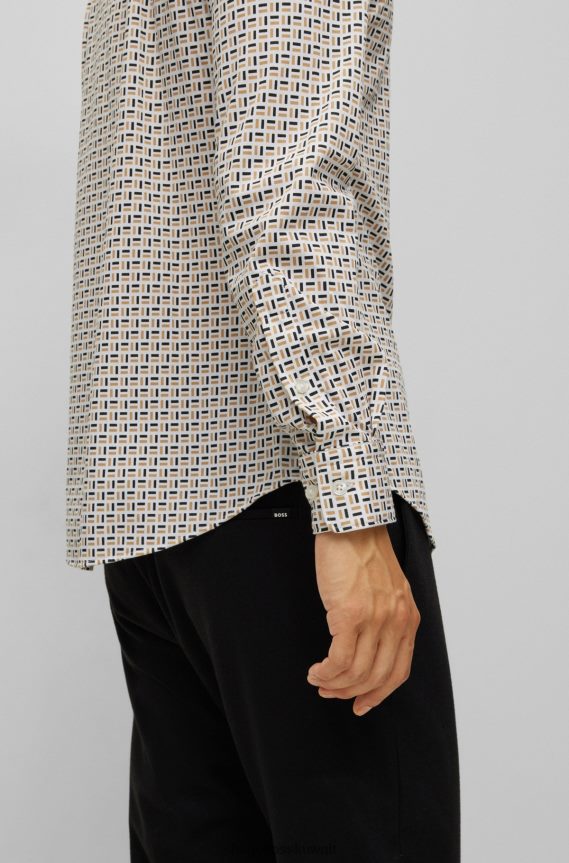 4TFNJN2980 اللون البيج Hugo Boss قميص Hugo ذو قصة ضيقة من القماش المنسوج المطبوع باللون البيج