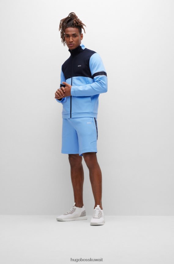 4TFNJN2982 أزرق Hugo Boss سويت شيرت بسحاب من مزيج القطن باللون الأزرق مع شريط شعار Hugo