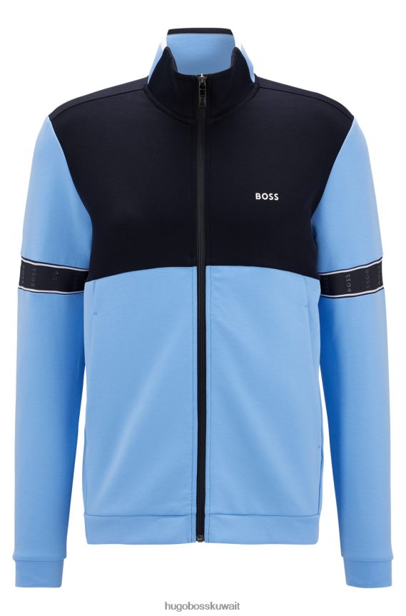 4TFNJN2982 أزرق Hugo Boss سويت شيرت بسحاب من مزيج القطن باللون الأزرق مع شريط شعار Hugo