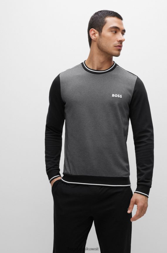 4TFNJN2984 أسود Hugo Boss سويت شيرت من مزيج القطن من Hugo باللون الأسود مع خطوط وشعار