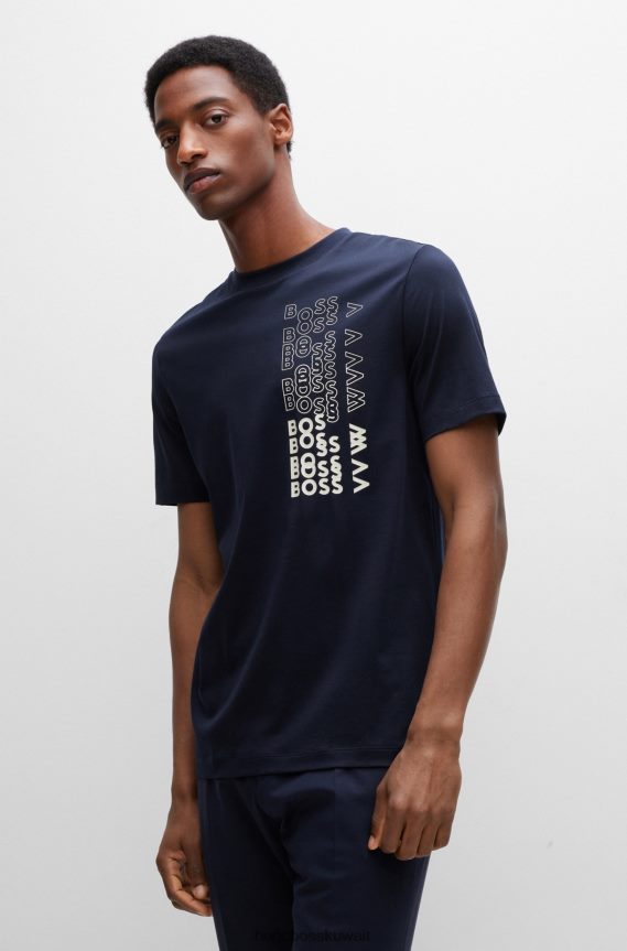 4TFNJN2988 أزرق غامق Hugo Boss تيشيرت بطبعة شعار الماركة باللون الأزرق الداكن، مصنوع من قطن جيرسي هوغو المضاد للتعرق