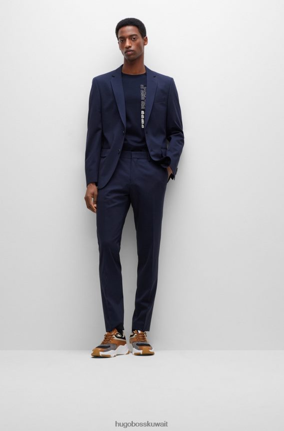 4TFNJN2988 أزرق غامق Hugo Boss تيشيرت بطبعة شعار الماركة باللون الأزرق الداكن، مصنوع من قطن جيرسي هوغو المضاد للتعرق